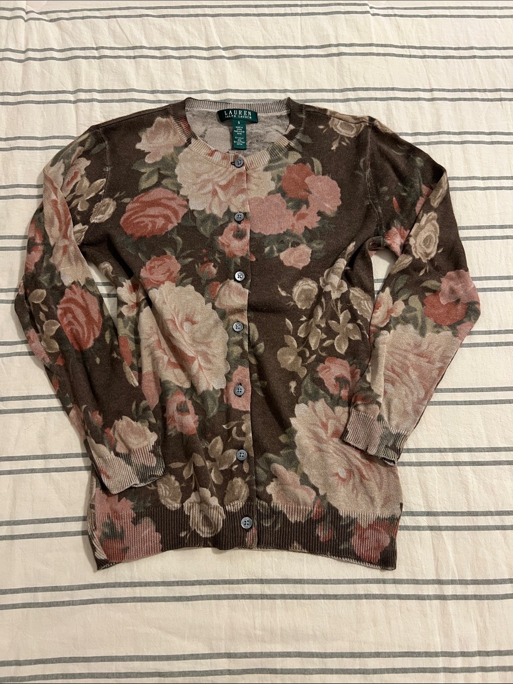 Lauren Ralph Lauren Brown Floral Button-Front Cardigan